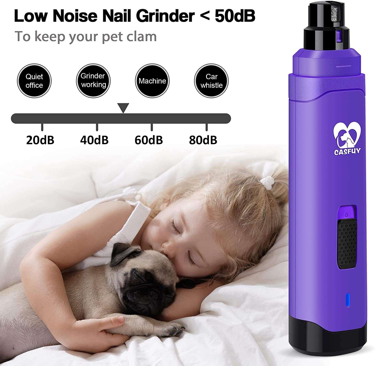 Dog Nail Grinder Upgraded - Professional 2-Speed Electric Rechargeable Pet Nail Trimmer Painless Paws 