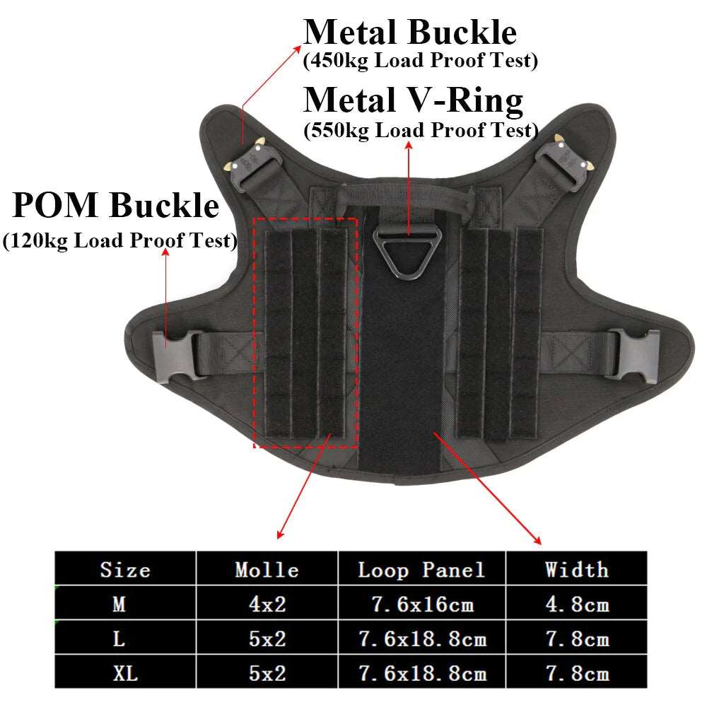 Metal Buckle  Dog Harness MOLLE Pet Train Vest German Shepherd Leash Hound Golden Retriever Labrador Saint Bernard Husky