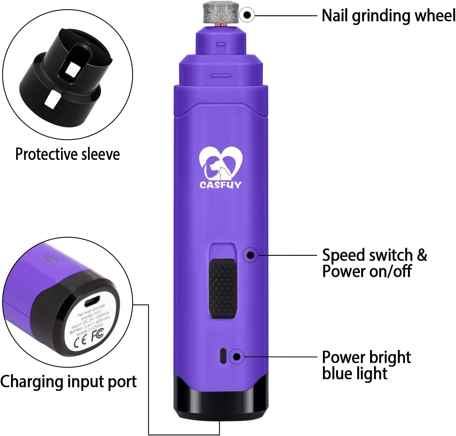 Dog Nail Grinder Upgraded - Professional 2-Speed Electric Rechargeable Pet Nail Trimmer Painless Paws 