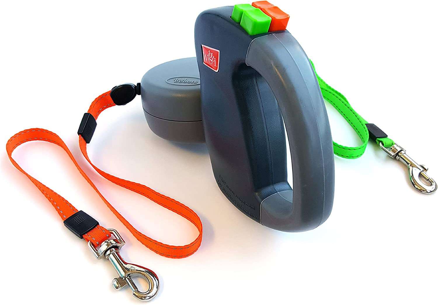 Two Dog Reflective Retractable Pet Leash Reflective Orange and Green Leads Dual Lock Tangle-Free