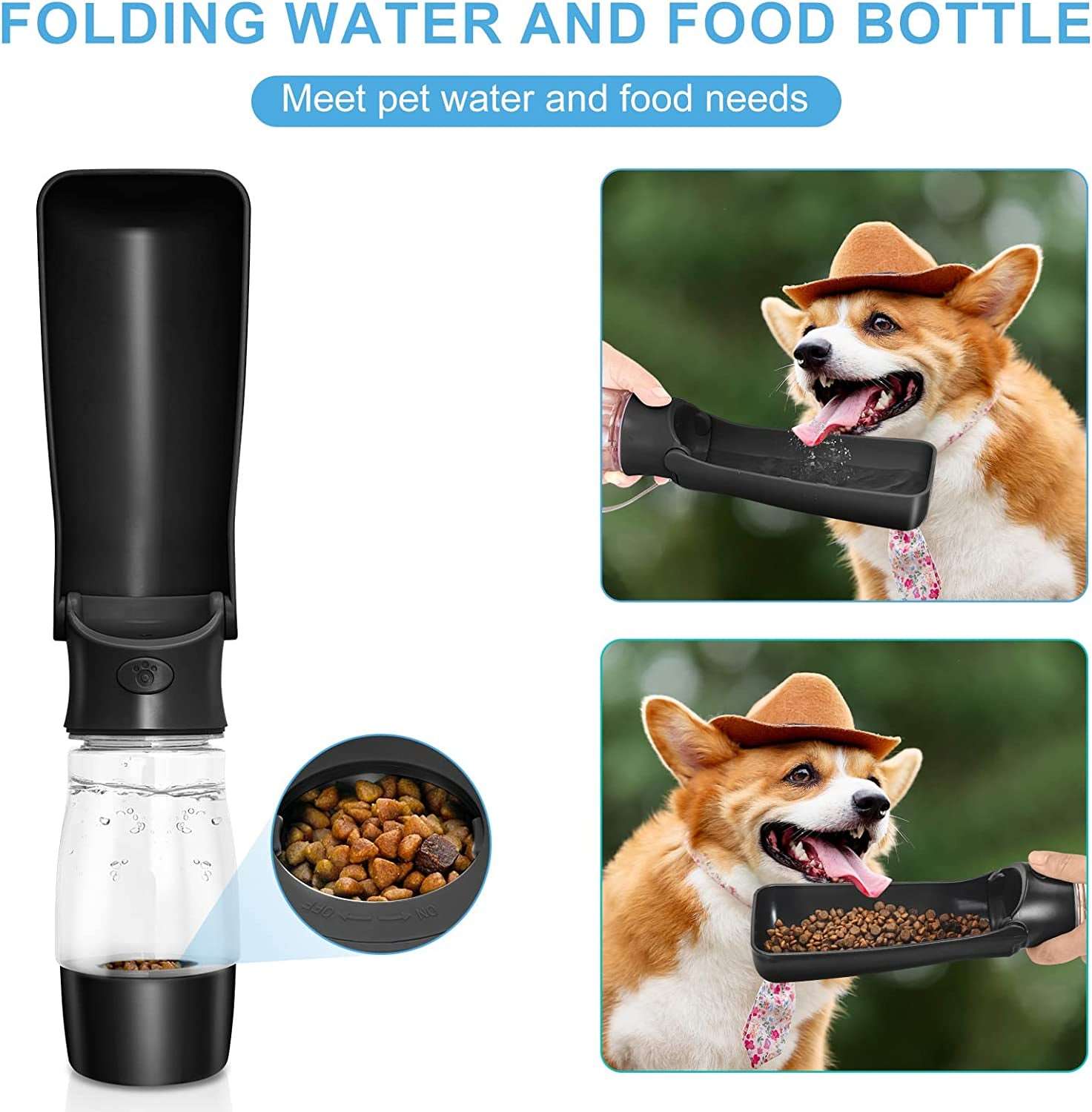 Dog Water Bottle - Leak Proof Portable Puppy Water Dispenser with Drinking Food Container for Pet Outdoor Walking, Traveling, Hiking