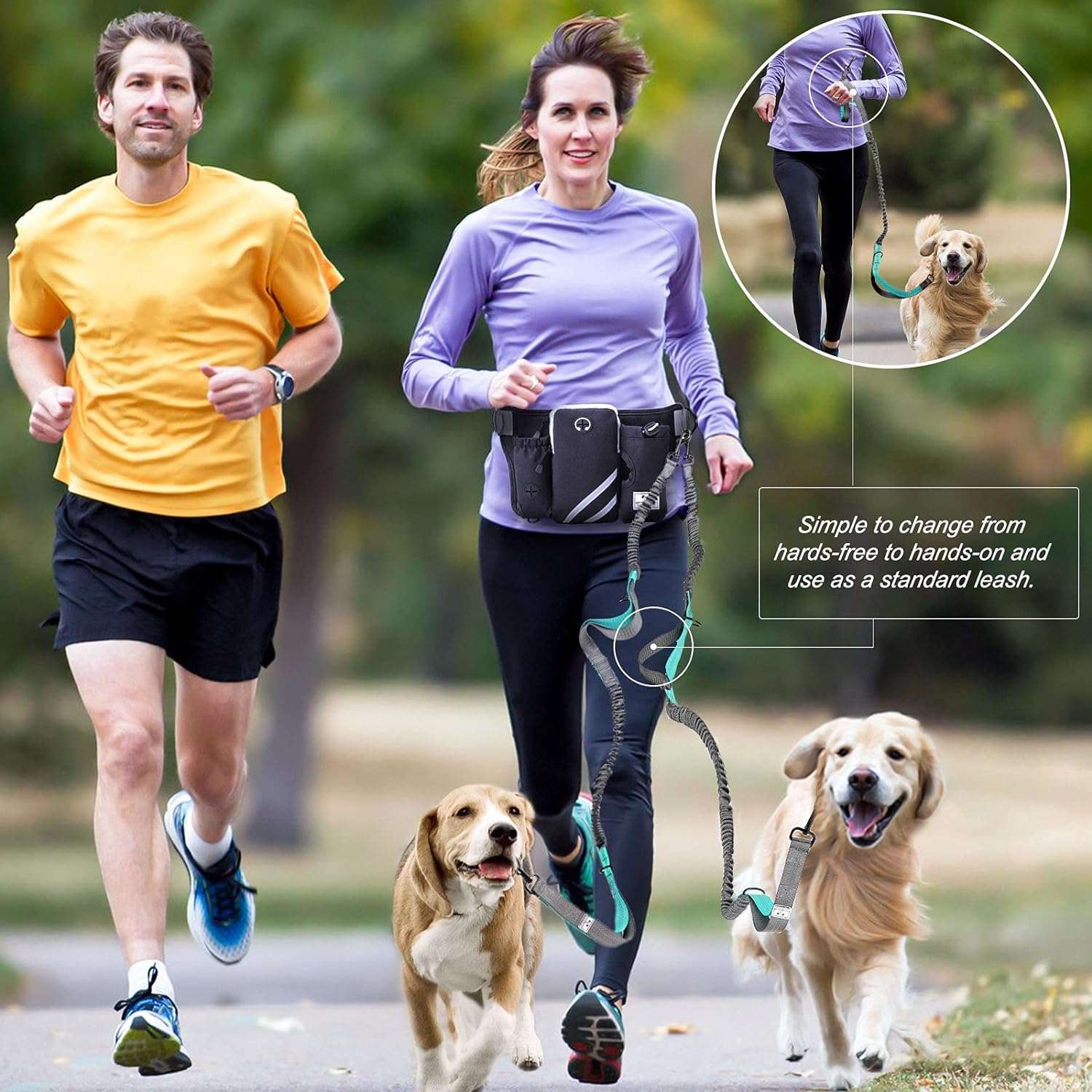 Retractable Hands Free Dog Leash for Running, Walking, Hiking and Jogging 
