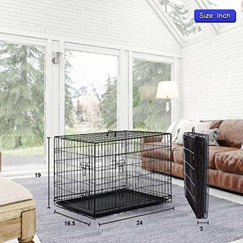 24 Inch Dog Crates  Folding Mental Wire Crates Dog Kennels Outdoor and Indoor  Cage with Double-Door, Divider Panel