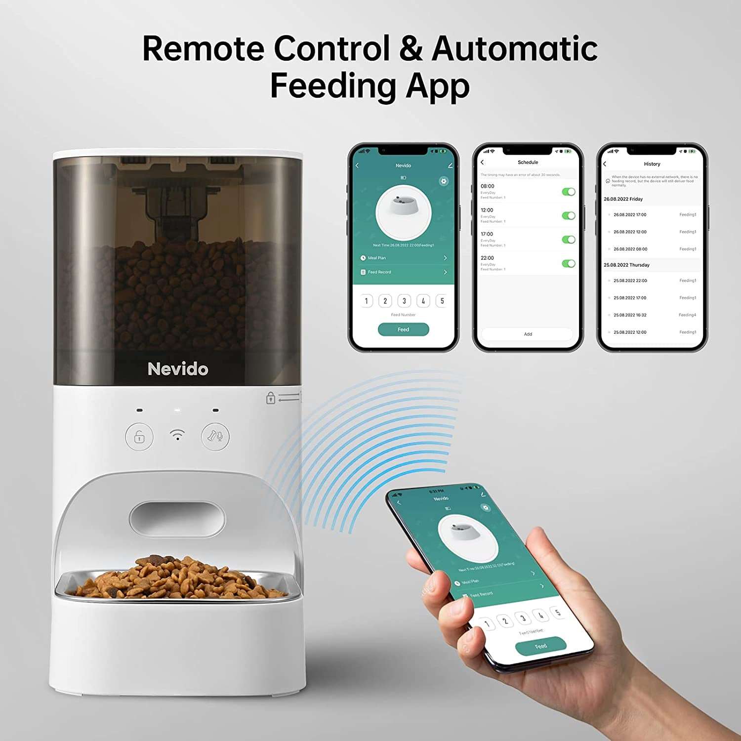 2.4G Wi-Fi Automatic Dog Feeder with App Control, Stainless Steel Bowl