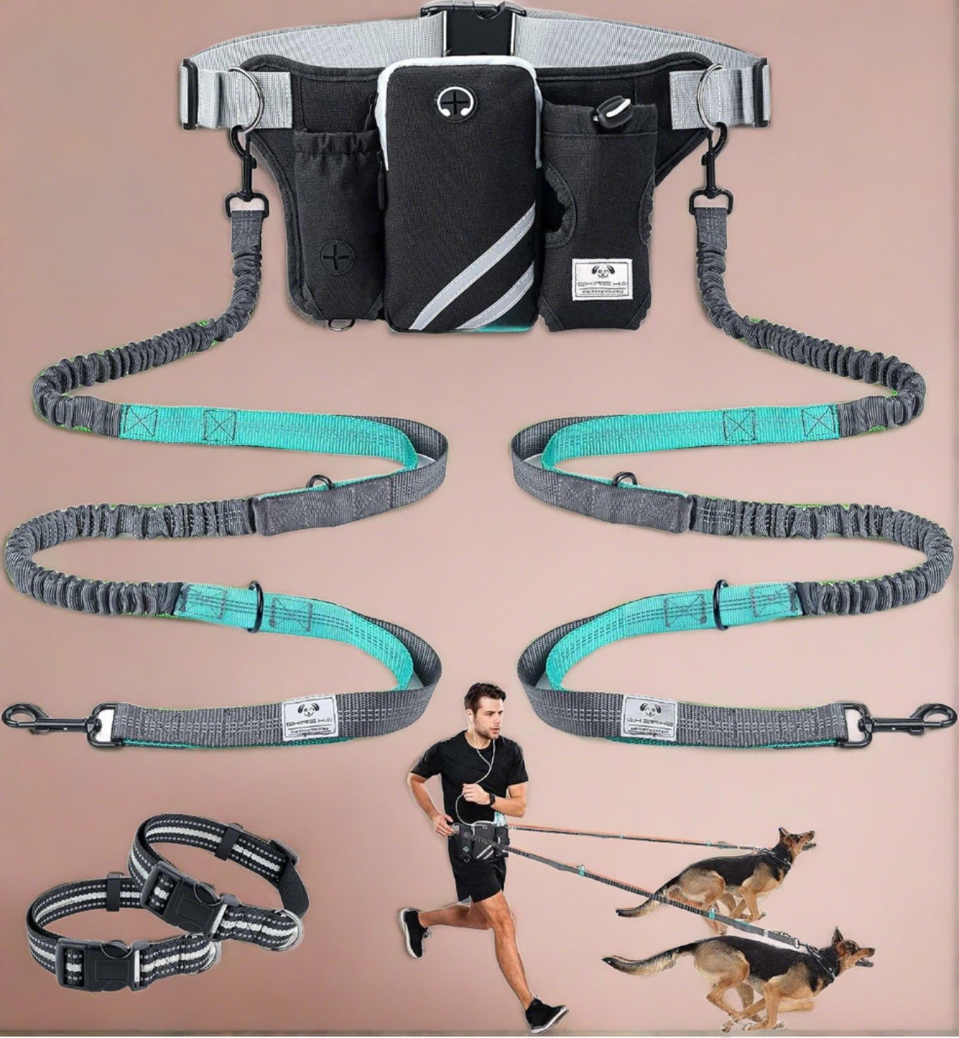 Retractable Hands Free Dog Leash for Running, Walking, Hiking and Jogging 