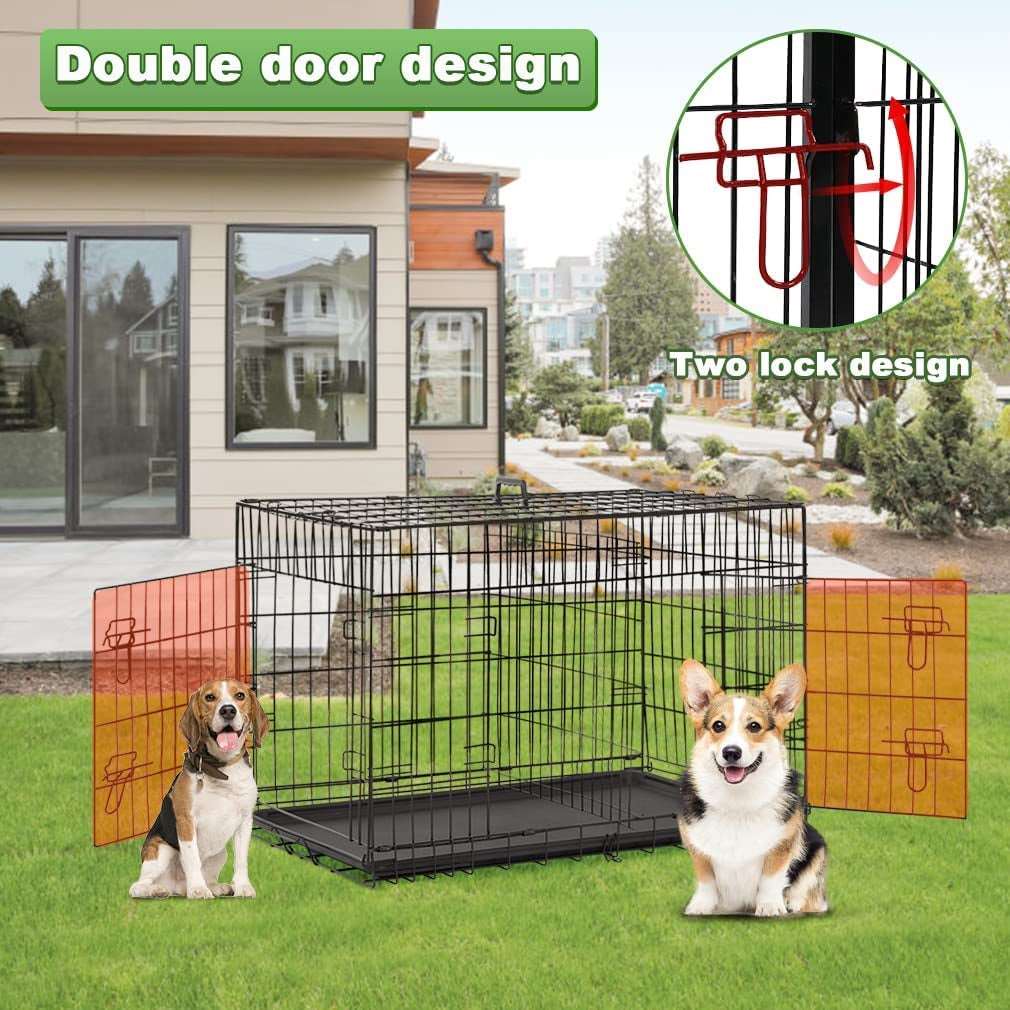 24 Inch Dog Crates  Folding Mental Wire Crates Dog Kennels Outdoor and Indoor  Cage with Double-Door, Divider Panel