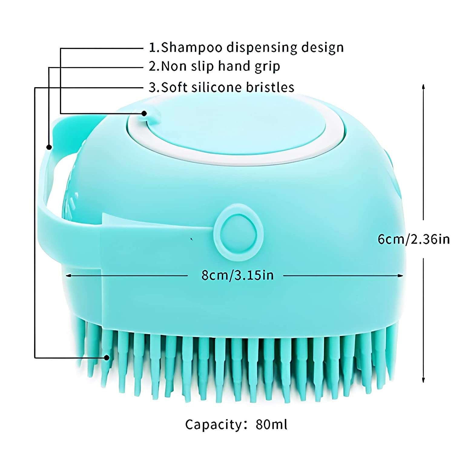 Dog Bath Brush Comb Silicone Rubber,  Shampoo Dispenser (Blue)