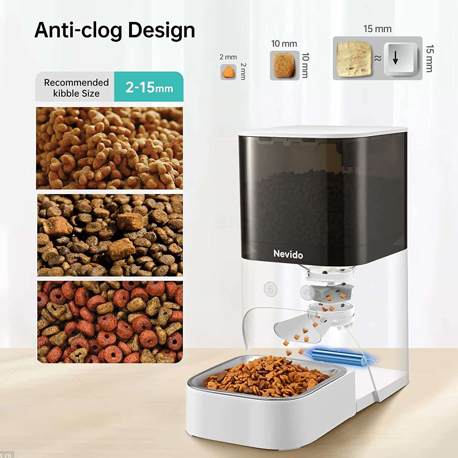 2.4G Wi-Fi Automatic Dog Feeder with App Control, Stainless Steel Bowl