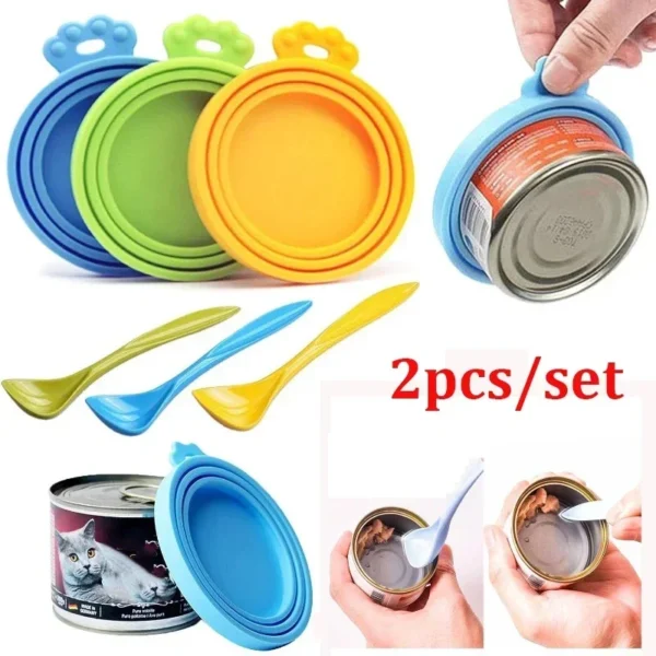 2pcs/set Reusable Pet Food Can Cover Silicone Dogs Storage