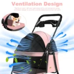 Puppy Carrier, Visible Window Breathable Mesh 4 Wheels Dog Stroller, Outdoor Travel Pet Folding Stroller With Cup Holder - Image 4