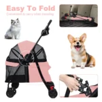 Puppy Carrier, Visible Window Breathable Mesh 4 Wheels Dog Stroller, Outdoor Travel Pet Folding Stroller With Cup Holder - Image 5