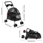 Black Foldable Pet Travel Cart for Small To Medium Dogs