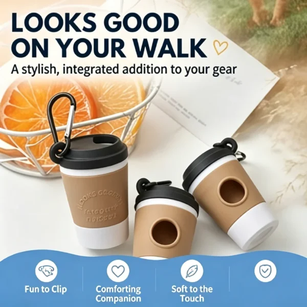 Dog Poop Bag Dispenser Coffee Cup Shape Portable Pet Waste Bag Holder Outdoor Walking Leash Clip Pet Garbage Organizer