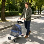 Navy Blue Foldable Pet Cart for Small to Medium Dogs and Cats - Image 3