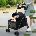 Puppy Carrier, Visible Window Breathable Mesh 4 Wheels Dog Stroller, Outdoor Travel Pet Folding Stroller With Cup Holder - Image 3