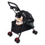 Puppy Carrier, Visible Window Breathable Mesh 4 Wheels Dog Stroller, Outdoor Travel Pet Folding Stroller With Cup Holder