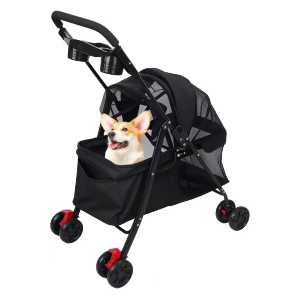 Puppy Carrier, Visible Window Breathable Mesh 4 Wheels Dog Stroller, Outdoor Travel Pet Folding Stroller With Cup Holder