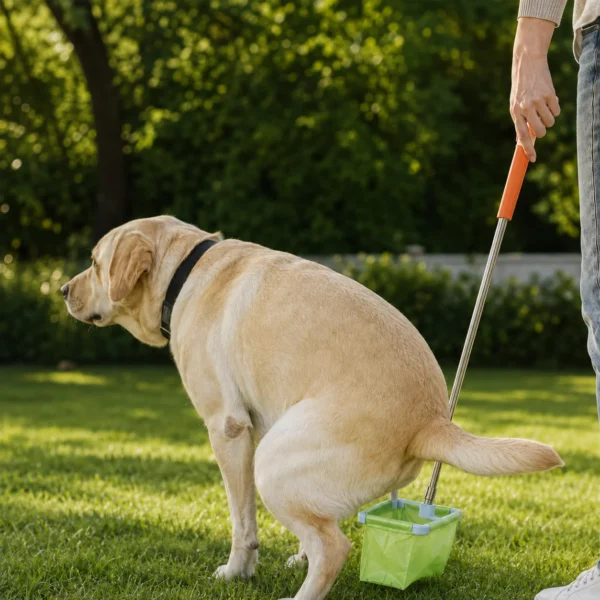 Dog Poop Catcher Long Handle Pooper Scooper Foldable Waste Collector with Bag Holder for Medium Large Dogs Outdoor Walking