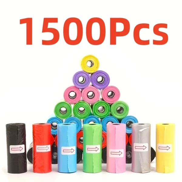 1500Pcs Random Color Pet Poop Bags, Dog Cat Waste Pick‑Up Clean Bags, Disposable Waste Bags for Puppy Dogs Pet Daily Supplies