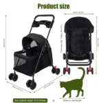 Puppy Carrier, Visible Window Breathable Mesh 4 Wheels Dog Stroller, Outdoor Travel Pet Folding Stroller With Cup Holder - Image 6
